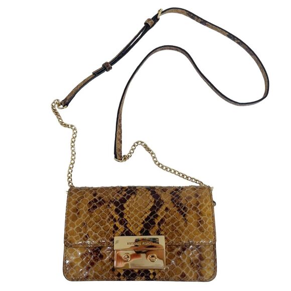 Michael Kors Handbags - Michael Kors Snakeskin Brown Tan Snake Print Embossed Leather Crossbody Bag